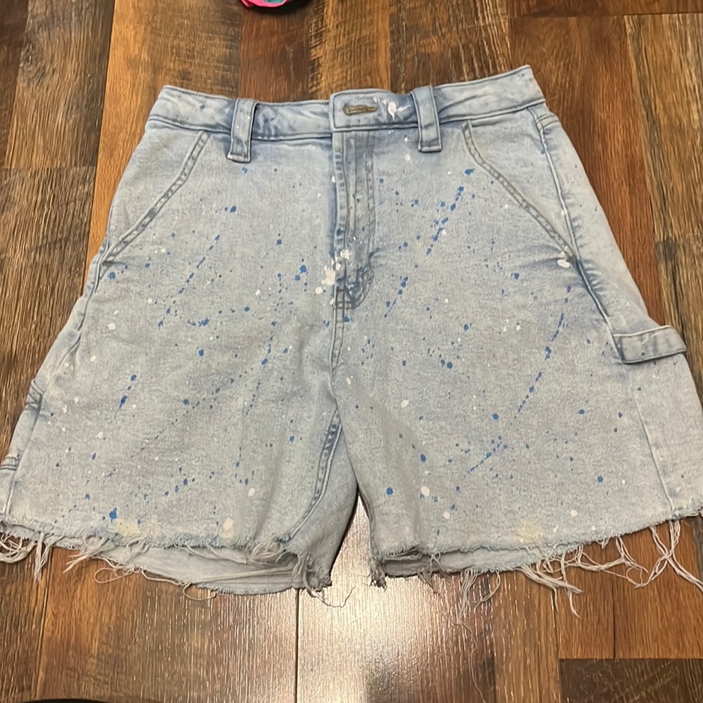 Wild Fable Highest Rise Utility Paint Splatter Blue Jean shorts, Size 6